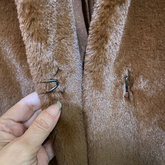 Vince X Revolve Faux Fur Mahogany Brown Belted Coat Ultra Chic Soft Quiet Luxury - Picture 9 of 14